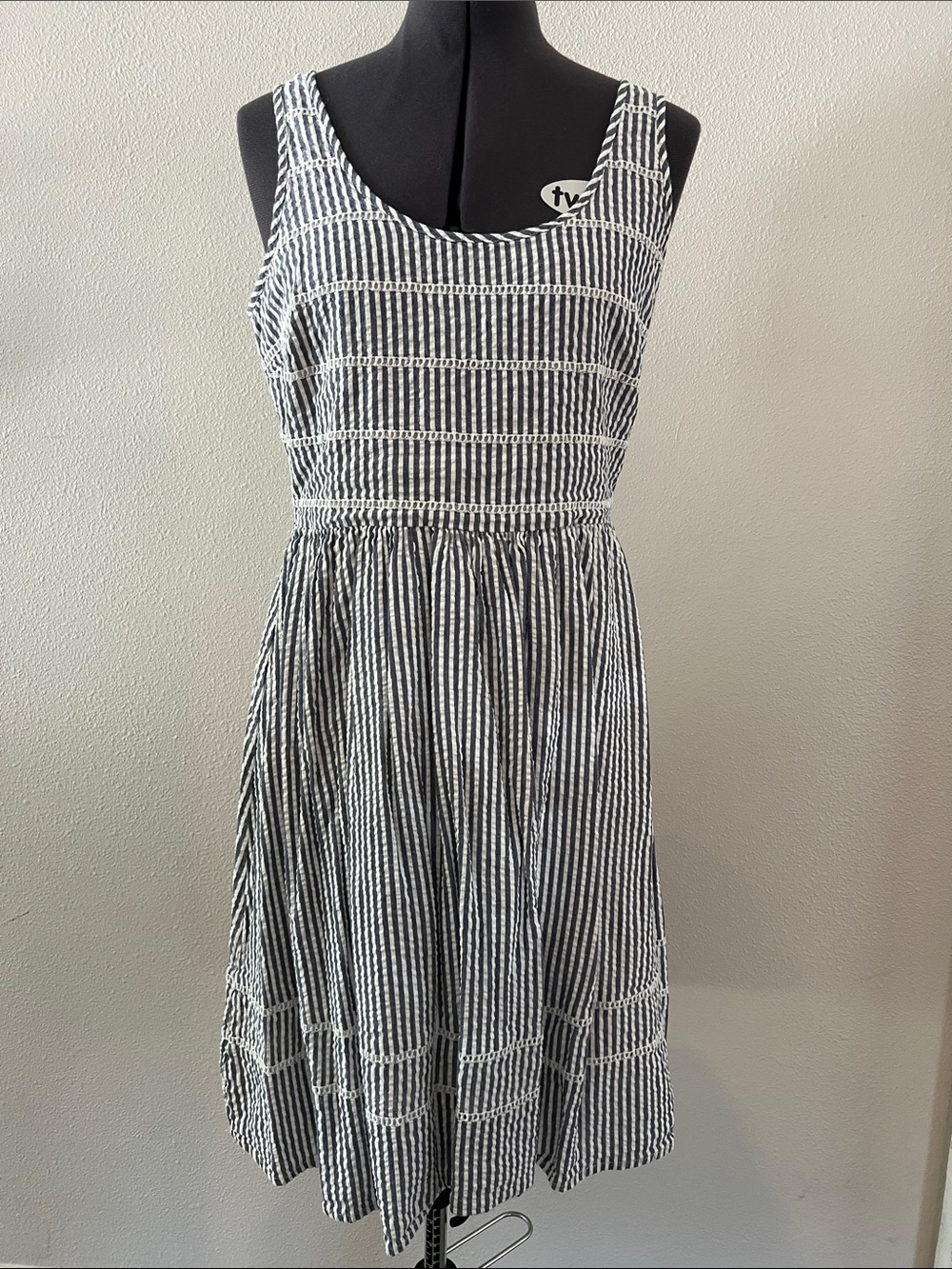 Old Navy Gray and White Striped Smocked Midi Dress